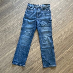 Express high waisted dark wash cropped straight jeans, size 0. Worn once.